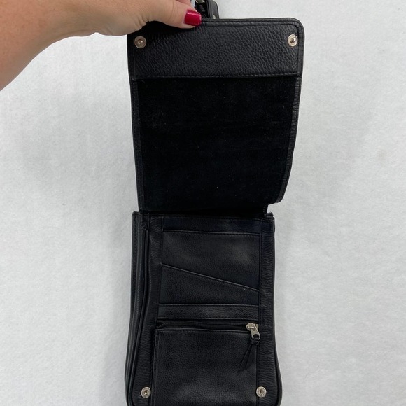 V2 Quo Vadis Pebbled Leather Crossbody Organizer Handbag Made in India Black - Picture 6 of 13